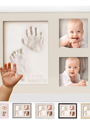 Baby Hand & Footprint Kit, Clay Handprint Keepsake Frame, Newborn Nursery Picture Frames, Hand Print Mold Kit, Personalized New Mom Gifts for Baby Shower & Registry (Fresh White)