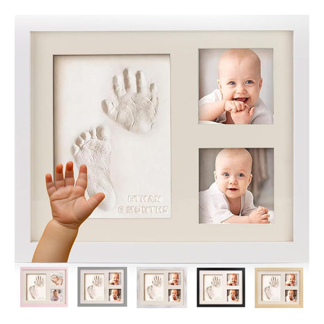 Baby Hand & Footprint Kit, Clay Handprint Keepsake Frame, Newborn Nursery Picture Frames, Hand Print Mold Kit, Personalized New Mom Gifts for Baby Shower & Registry (Fresh White)