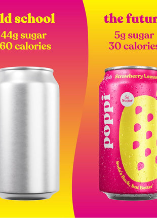 Poppi Sparkling Prebiotic Soda Beverage with Apple Cider Vinegar, Seltzer Water and Fruit Juice, Strawberry Lemon Flavor, 12 FL Oz, Pack of 12, Packaging May Vary