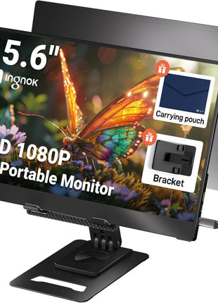 Ingnok Portable Monitor for Laptop,15.6 Inch USB C Screen Extender | FHD 1080P with Adjustable Stand,USB C Mini HDMI Port for Mac,mini PC,Built-in Speakers ,Easy to Set up,VESA