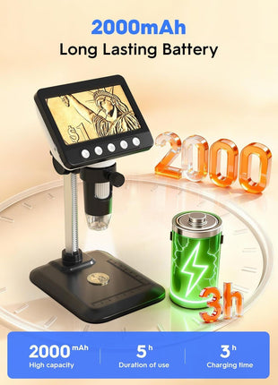 WKR Coin Microscope, 4.3 inch LCD USB Digital 1000X Coin Magnifier with 8 Adjustable LED Lights, 1080P PC View Compatible with Windows/MacBook for Adults Kids