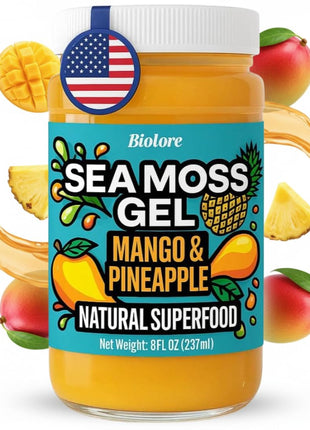 Biolore Sea Moss Gel Mango-Pineapple Made in USA Raw Wildcrafted Irish Seamoss Essential Vitamins Trace Minerals Vegan Superfood, Jam, Jelly & Sweet Spread Gifts (Mango-Pineapple 8OZ)