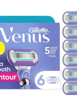 Gillette Venus Deluxe Smooth Swirl Womens Razor Blade Refills, 6 Count, Moisture Ribbon to Protect Against Irritation