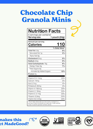 MadeGood Organic Chocolate Chip Granola Minis, 5ct x 0.85oz