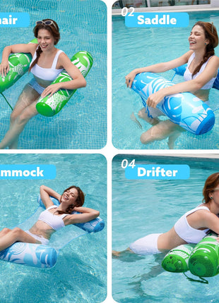 SLOOSH 2 Packs Hammock Pool Floats Adults, 4-in-1 Multi-Purpose Inflatable Pool Floats PVC Water Hammock Lounge Floaties