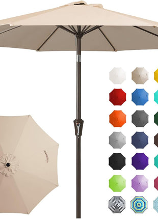 JEAREY 9FT Outdoor Patio Umbrella Outdoor Table Umbrella with Push Button Tilt and Crank, Market Umbrella 8 Sturdy Ribs UV Protection Waterproof for Garden, Deck, Backyard, Pool (Beige)