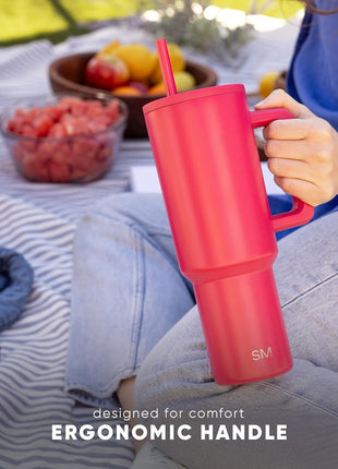Simple Modern 40 oz Trek Tumbler with Handle and Straw Lid | Cup Holder Friendly Insulated Stainless Steel Travel Mug | Almond Birch