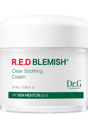 Dr. G R.E.D. Blemish Clear Soothing Cream - Calming Korean Moisturizer for Redness - Soothes Acne & Irritation - With Centella Asiatica - Long-Lasting Hydration - 2.36 fl oz