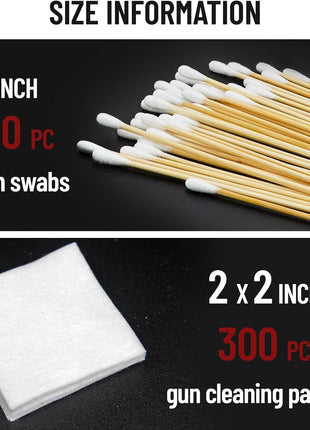 PINGMIC Gun Cleaning Supplies - Gun Cleaning Patches and Long Cotton Swabs Set, 6 inch Cotton Swabs, Lint Free Cloth Fit Most Caliber Firearms