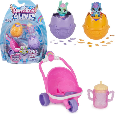 Hatchimals Alive Stroller Playset, 2 Surprise Water Reveal Eggs, Ages 3+