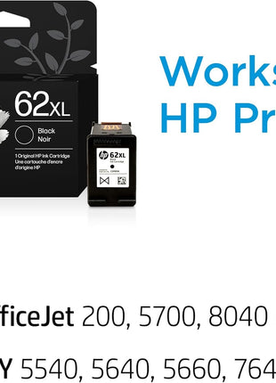 HP 62XL Black High-yield Ink Cartridges for HP Printers | Works with Printer Series: ENVY 5540, 5640, 5660, 7640, OfficeJet 5740, 8040, OfficeJet Mobile 200, 250 | Instant Ink | C2P05AN