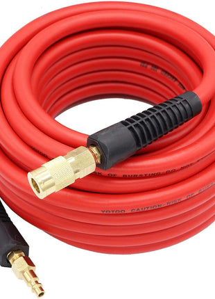 YOTOO Hybrid Air Hose 3/8-Inch by 50-Feet 300 PSI Heavy Duty, Lightweight, Kink Resistant, All-Weather Flexibility with 1/4-Inch Brass Male Fittings, Bend Restrictors, Red