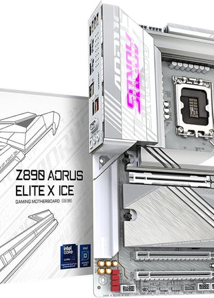 GIGABYTE Z890 AORUS Elite X ICE Intel Core Ultra (Series 2) LGA 1851 Motherboard, ATX, DDR5, 5X M.2, PCIe 5.0, Thunderbolt 4, WIFI7, 2.5GbE LAN, EZ-Latch
