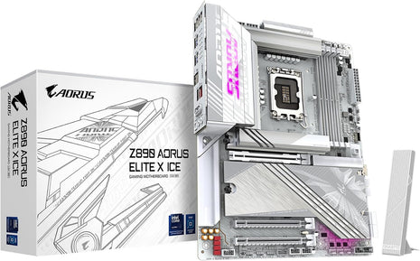GIGABYTE Z890 AORUS Elite X ICE Intel Core Ultra (Series 2) LGA 1851 Motherboard, ATX, DDR5, 5X M.2, PCIe 5.0, Thunderbolt 4, WIFI7, 2.5GbE LAN, EZ-Latch