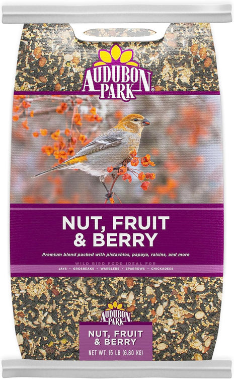 Audubon Park Nut & Fruit Wild Bird Seed – 15 lb. Premium Blend with Sunflower Seeds, Peanuts, Safflower & Dried Fruit – Bird Food for Outside Feeders