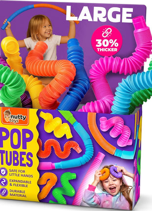 Nutty Toys Pop Tubes - Large 8-Pack Sensory Toys - Creative STEM Learning for Kids & Toddlers - Connect & Pop! Top ADHD Autism Fidget 2026, Best Boy & Girl Christmas Stocking Stuffers Gifts Idea