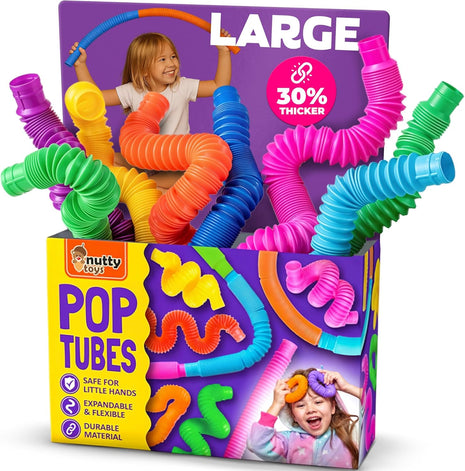 Nutty Toys Pop Tubes - Large 8-Pack Sensory Toys - Creative STEM Learning for Kids & Toddlers - Connect & Pop! Top ADHD Autism Fidget 2026, Best Boy & Girl Christmas Stocking Stuffers Gifts Idea