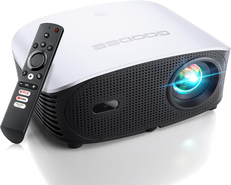 GooDee 4K Smart Projector with 5G WiFi and Bluetooth, Built-in Streaming Apps, Dolby Audio 400 inch Outdoor Movie Projector for Home Theater, Compatible with TV Stick, iOS, Android