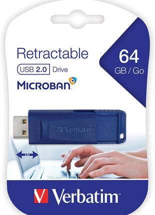 Verbatim 64GB USB 2.0 Flash Drive - Cap-Less & Universally Compatible - Blue