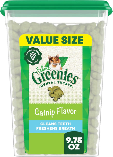 Greenies Cat Treats, Feline Veterinarian-Recommended Adult Natural Dental Treats, Catnip Flavor, 9.75 oz. Tub