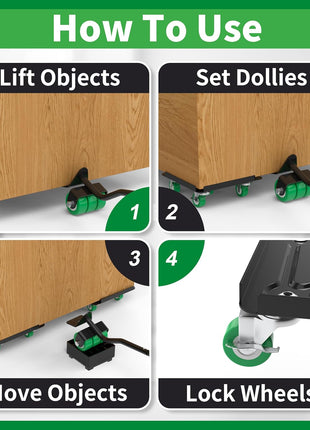 NEST EASY Heavy Duty Furniture Dolly 360° Rotating 5 Wheels, Alloy Steel Furniture Movers Up to 3000 lbs/1360 Kg Load Capacity with Measure Tape and Leveler (5.3x5.3 in)
