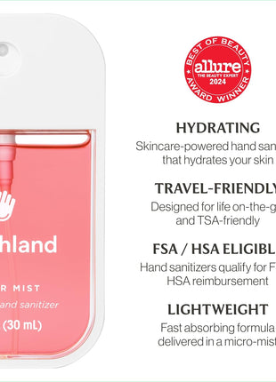 Touchland Juicy Trio Hydrating Hand Sanitizer Spray Set Travel Size | TSA ready Power Mist with skincare benefits. Velvet Peach, Berry Bliss and Wild Watermelon.