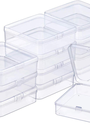 SATINIOR 12 Pack Beads Organizer Box Clear Plastic Beads Storage Containers Box with Hinged Lid for Bracelet Making DIY Jewelry Craft Nail (3.70 x 3.70 x 1.18 Inch)