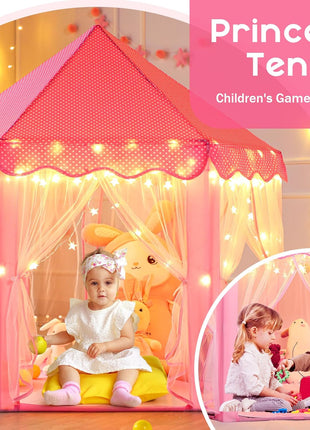 Princess Tent Girls Large Playhouse Kids Castle Play Tent with Star Lights Toy for Children Indoor and Outdoor Games, 55'' x 53'' (DxH)