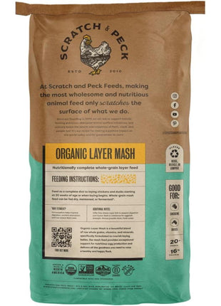Scratch and Peck Feeds | Layer Mash for Chickens & Ducks | 40 lb Bag | 16% Protein, Corn & Soy Free, Fermentable Whole Grains, Certified Organic & Non-GMO Project Verified, Complete Nutrition