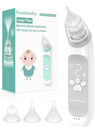 Koalababy Baby Nasal Aspirator, Large Flow Electric Nose Sucker with 3 Suction Levels, Rechargeable Toddler Nose Cleaner, Soft Silicone Tips, Music and Light Soothing