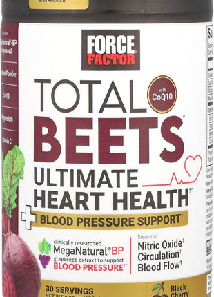 Force Factor Total Beets Ultimate Heart Health for Blood Pressure Support | CoQ10, Beet Root Powder, Grape Seed Extract, Blood Pressure Supplement for Circulation, Black Cherry Drink Mix, 30 Servings