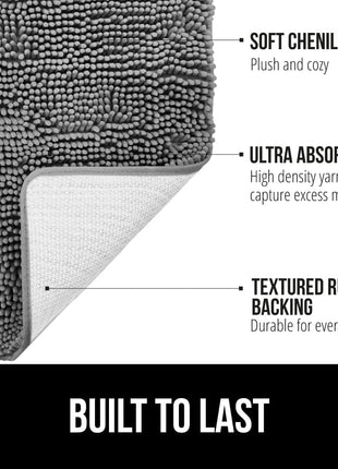 GORILLA GRIP Bath Rug Mat, Thick Soft Absorbent Chenille, Quick Dry Microfiber Mats, Rubber Backing Washable Shower Floor Rugs, Bathmat Runner, US Designed Bathroom Home Decor Accessories 24x17, Grey