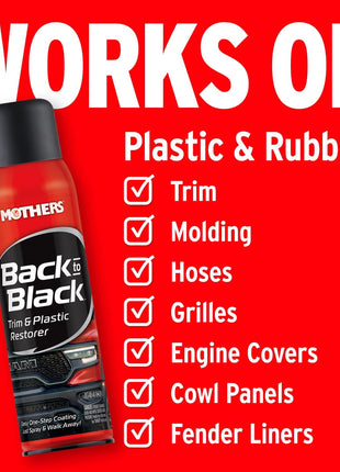 Mothers Back-to-Black Trim & Plastic Restorer, 10 oz. Aerosol (06110) | Removes Oxidation, Dirt & Wax Residue – Restores Faded Trim & Provides Long-Lasting Protection