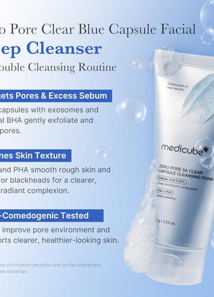 medicube Zero Pore Clear Blue Capsule Facial Deep Cleanser for Skin Texture, Blackhead & Pore Care | AHA, BHA & PHA for Double Cleansing, Daily Gentle Face Wash, Korean Skincare | 120g / 4.23 oz
