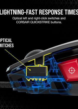 Corsair M65 RGB Ultra Tunable FPS Gaming Mouse Marksman 26,000 DPI Optical Sensor, Optical Switches, AXON Hyper-Processing Technology, Sensor Fusion Control, Tunable Weight System - Black