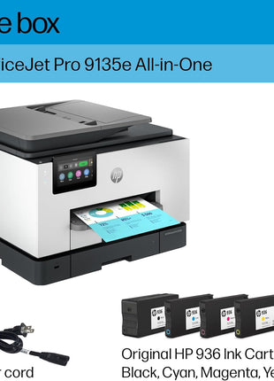 HP OfficeJet Pro 9135e Wireless All-in-One Color Inkjet Printer, Print, scan, copy, fax, ADF, Duplex printing best-for-office, 3 month Instant Ink trial included, AI-enabled (404M0A)