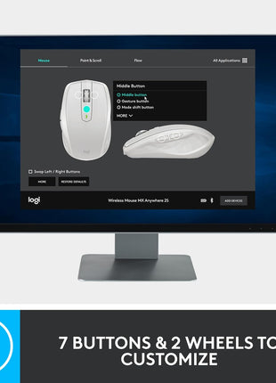Logitech MX Anywhere 2S Bluetooth Edition Compact Wireless Mouse, No USB Receiver - Use On Any Surface, Hyper-Fast Scrolling, Rechargeable, Control Up to 3 Apple Mac and Windows Computers and Laptops