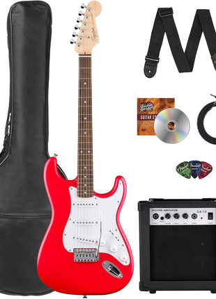 Fender Squier Stratocaster   Torino Red Bundle with Amplifier, Gig Bag, Strap, Instrument Cable, Picks, and Austin Bazaar Instructional DVD