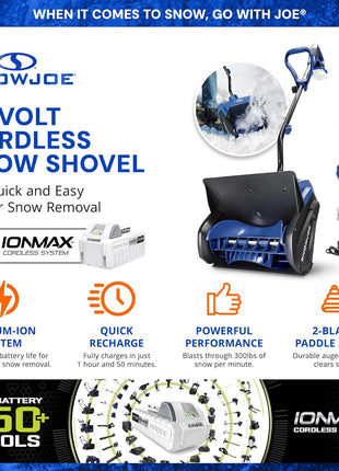 Snow Joe 24V Cordless Electric Snow Shovel Kit, 400W Motor, 13 inch Clearing Path - 20 Feet Throwing Distance, Includes Cover & Ice Scraper for Driveway, Sidewalk, Walkway, Deck & Patio, 24V-SS13-TV1