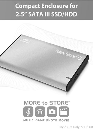 Vantec NexStar 6G, 2.5" SATA III to USB 3.2 Gen1 External SSD/HDD Enclosure, ID: Silver (NST-268S3-SV)