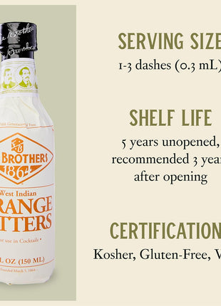 Fee Brothers West Indian Orange Cocktail Bitters, 5 fl oz (150ml) | Aromatic Cocktail Mixer & Concentrated Flavoring, Gluten Free, Vegan-Friendly