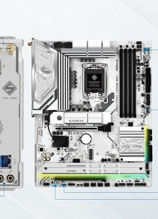 ASRock B860 Steel Legend WiFi 6E LGA1851 Intel Core Ultra (Series 2) DDR5 8666+ (OC) MHz 256GB M.2 ATX Motherboard Thunderbolt SATA3 6.0 Gb/s PCIe 5.0 2.5G LAN HDMI DisplayPort BIOS Flashback