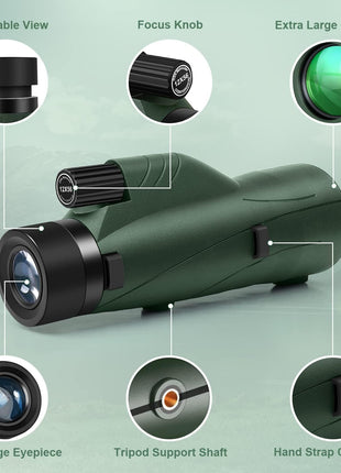 12x56 High Power Monocular Telescope for Adults with Smartphone Adapter | Large BAK4 Prism & FMC Lens Monoculars, Comes with Tripod Travel Bag, Suitable for Bird Watching Hunting Hiking Camping Gift