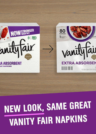 Vanity Fair Extra Absorbent Premium Paper Napkins, 80 Count, Disposable Napkins Made Soft And Strong For Messy Meals And Everyday Use