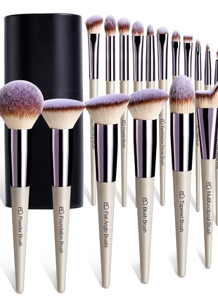BS-MALL Makeup Brush Set 18 Pcs Professional Foundation Powder Concealers Eyeshadow Blush Synthetic Makeup Brushes with Labeled instruction Black Case Upgraded Version