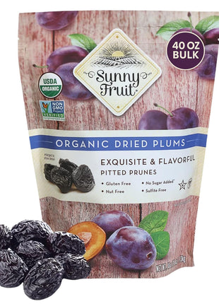 Sunny Fruit Soft Organic Pitted Prunes, 2.5 Pound Bulk Bag | No Preservatives, No Sugar Added | Healthy, Naturally Sweet Dried Plums | High Fiber Dried Fruit | ORGANIC, NON-GMO, VEGAN, HALAL, KOSHER