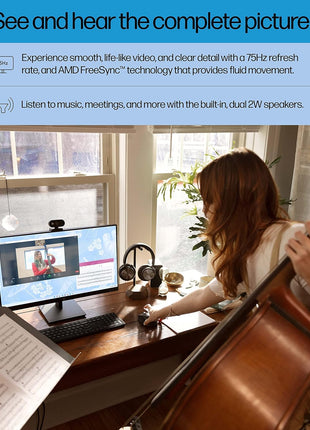 HP 27h Full HD Monitor - Diagonal - IPS Panel & 75Hz Refresh Rate - Smooth Screen - 3-Sided Micro-Edge Bezel - 100mm Height/Tilt Adjust - Built-in Dual Speakers - for Hybrid Workers