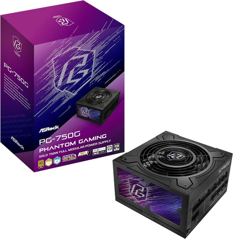 ASRock Phantom Gaming PG-750G ATX 3.1 750W Power Supply Fully Modular Individual Braided Pattern PCle 5.1 10 Years Warranty Enthusiast Gamers 80 Plus Gold Cybenetics Platinum 12V-2x6 Cable