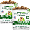 Allergy Relief Dog Treats - Itchy Skin Relief - Omega 3 + Pumpkin + Enzymes - Seasonal Allergies - Anti-Itch & Hot Spots - Immune Supplement - 300 Chews - Peanut Butter + Chicken Flavor - Made in USA