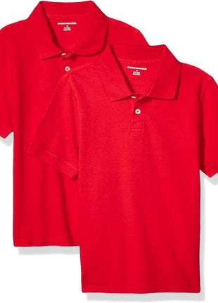 Amazon Essentials Boys' Short-Sleeve School Uniform Pique Polo Shirts, Pack of 5, White, Small